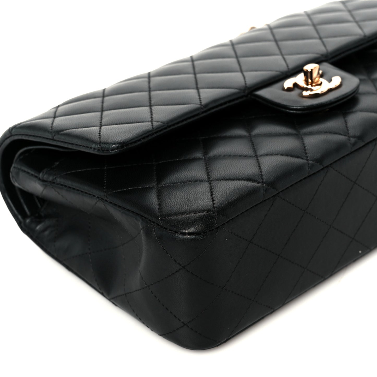 Lambskin Quilted Medium Double Flap Black