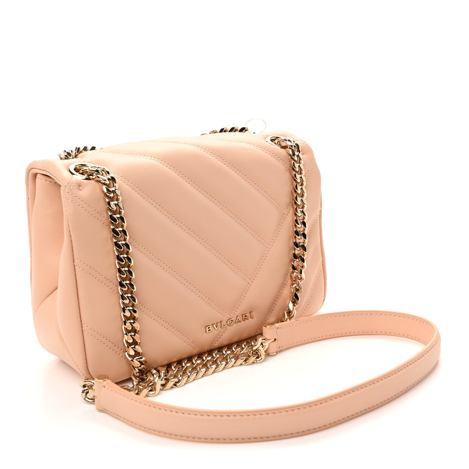 Bulgari Calfskin Matelasse Small Serpenti Cabochon Shoulder Bag Peach 3 of 10