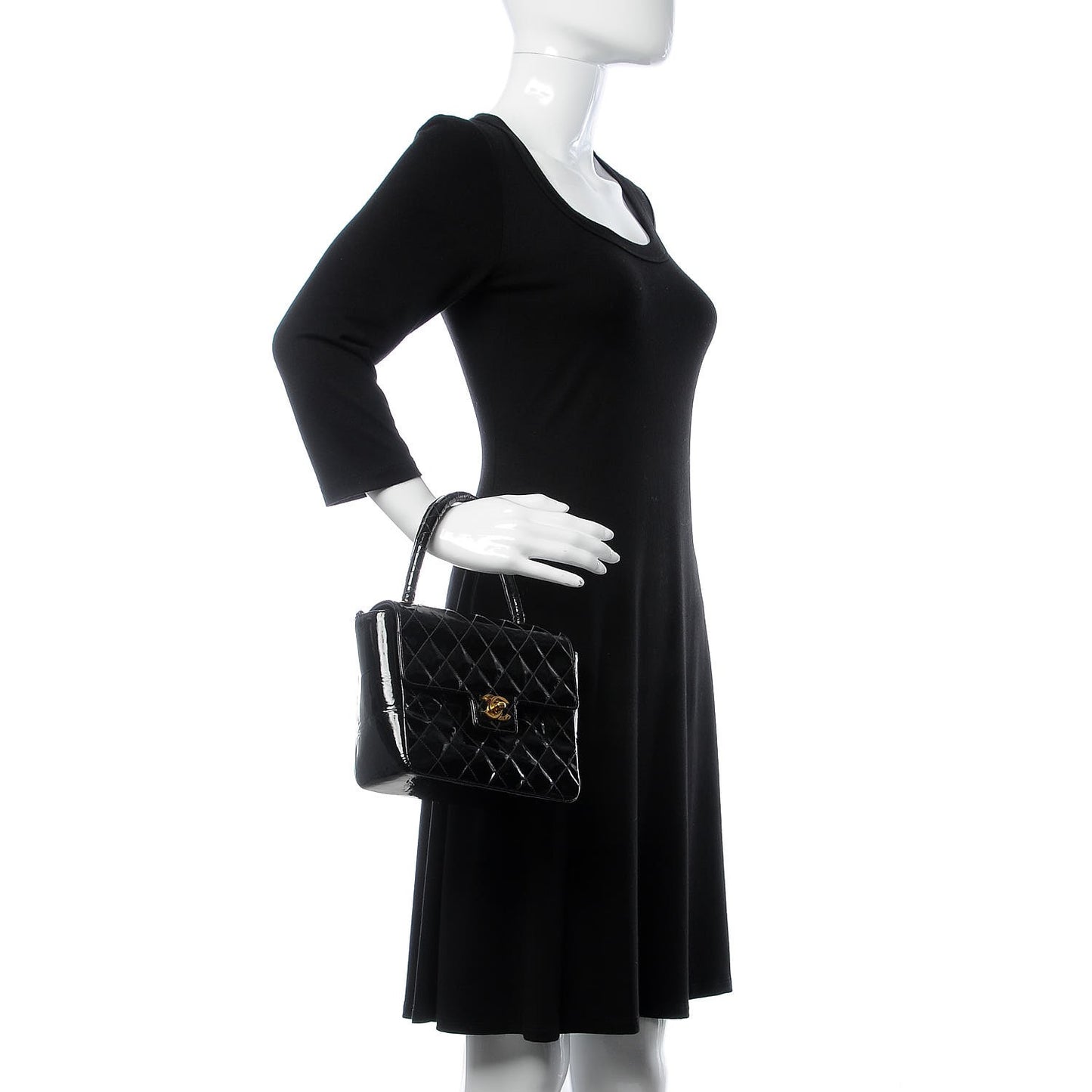 Patent Quilted Small Kelly Flap Bag Black
