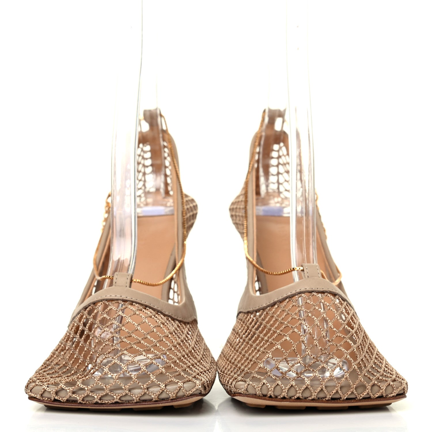Bottega Veneta Mesh Calfskin Chain Stretch Pumps 37 Beige 2 of 4