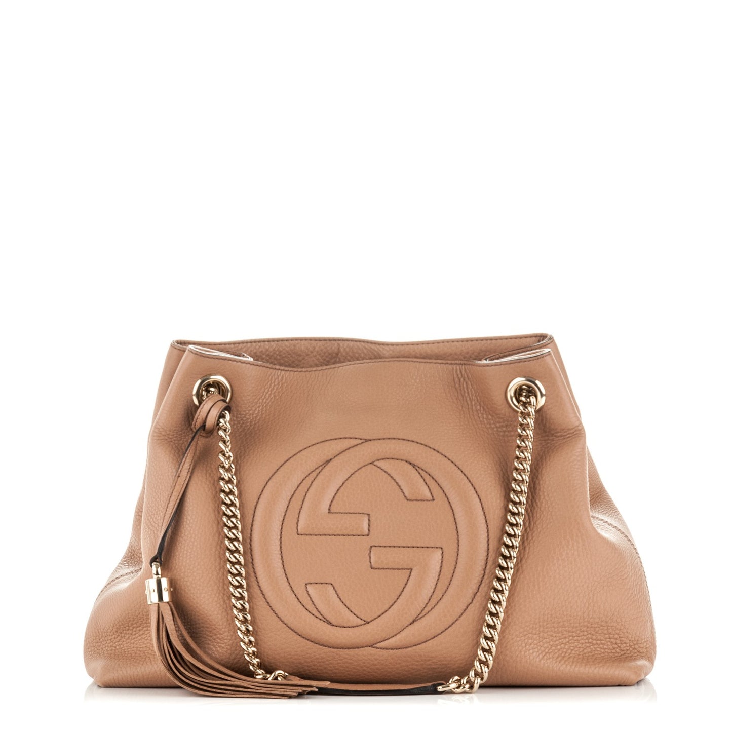 Pebbled Calfskin Medium Soho Chain Shoulder Bag Beige