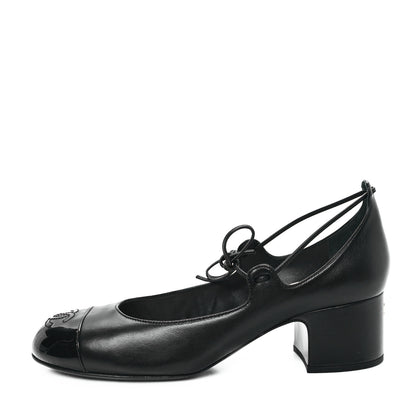Chanel Lambskin Patent Cap Toe CC Mary Jane Pumps 39 Black 1 of 10
