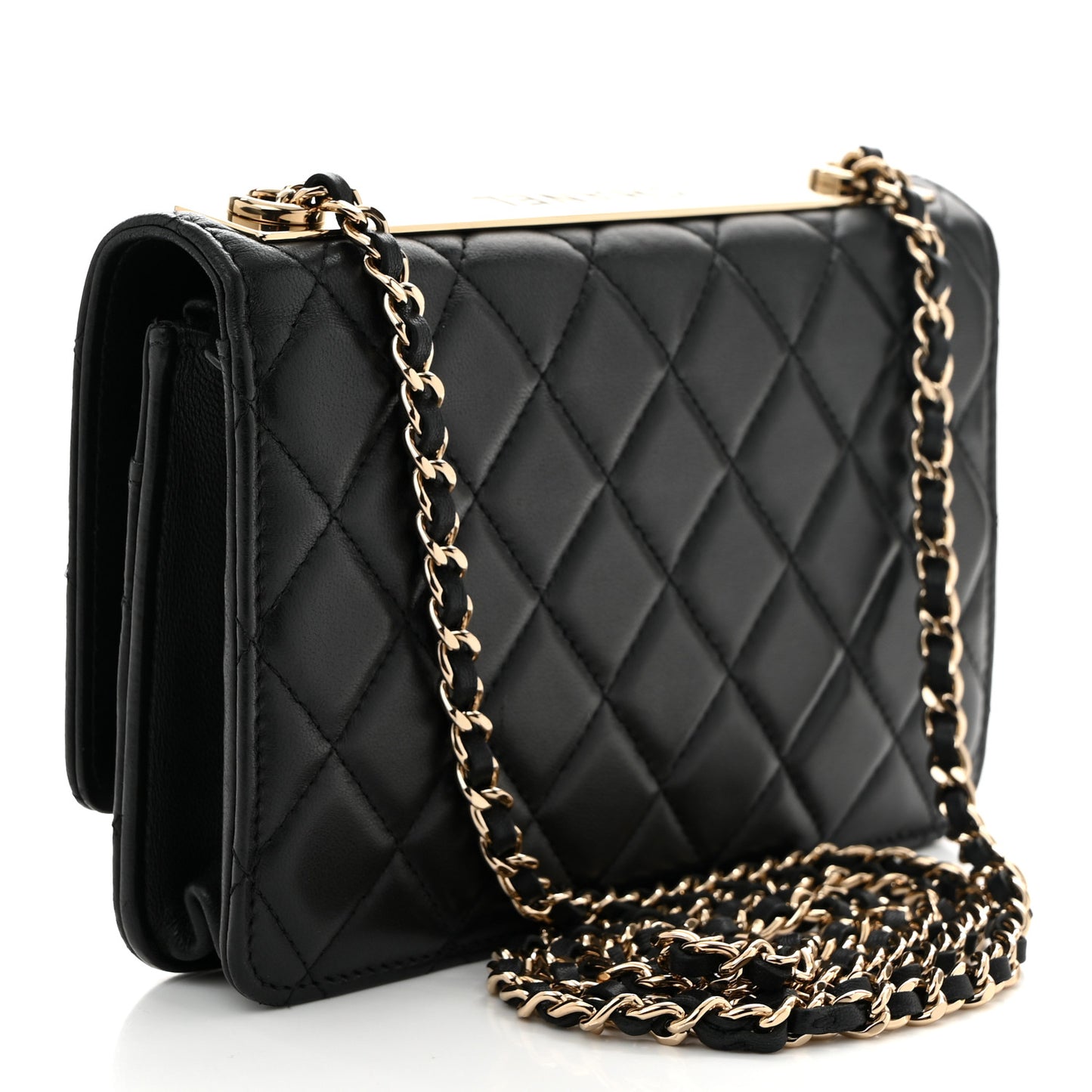 Lambskin Quilted Trendy CC Wallet On Chain WOC Black
