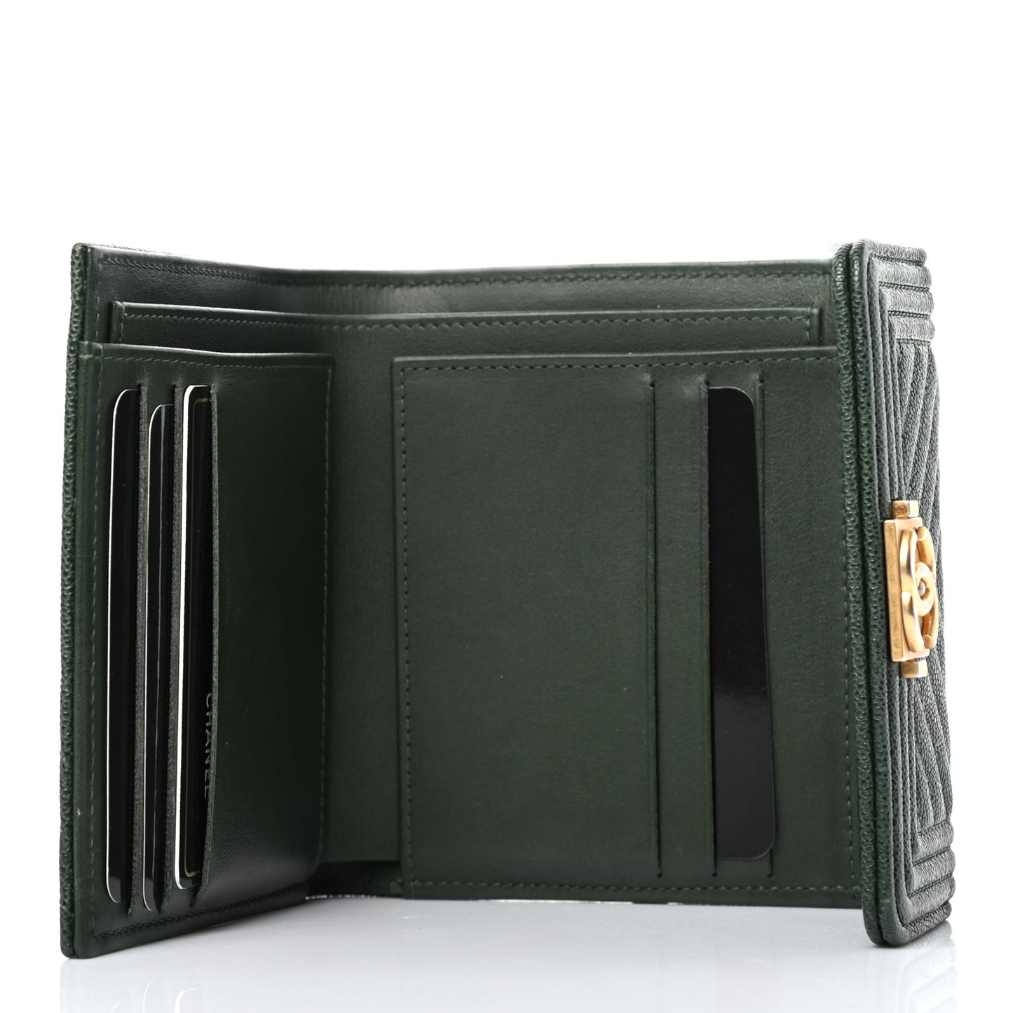 Metallic Caviar Chevron Quilted Boy Flap Card Holder Green