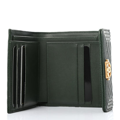 Chanel Metallic Caviar Chevron Quilted Boy Flap Card Holder Green 5 of 7
