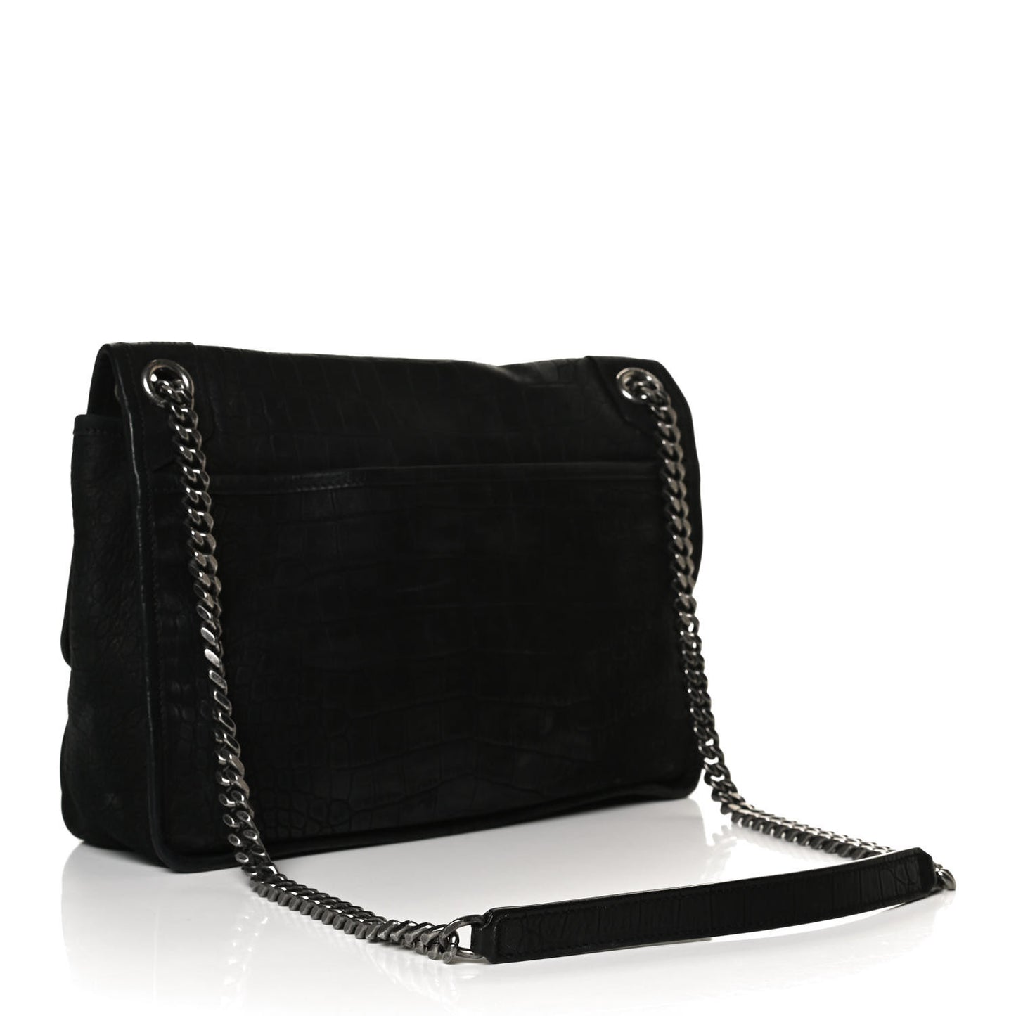 Nubuck Crocodile Embossed Monogram Medium Niki Chain Satchel Black