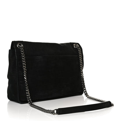 Saint Laurent Nubuck Crocodile Embossed Monogram Medium Niki Chain Satchel Black 2 of 12