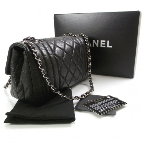 Aged Calfskin Perforated Flap Black