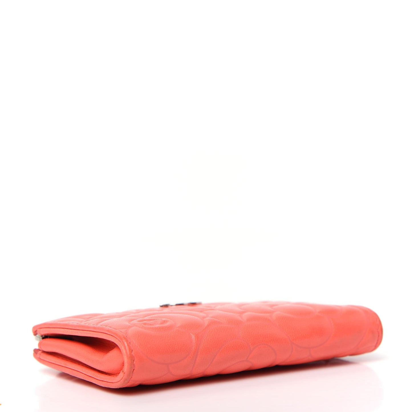 Lambskin Camellia Embossed Key Holder Case Coral