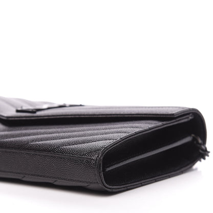 Saint Laurent Grain De Poudre Matelasse Chevron Monogram Chain Wallet Black 7 of 10