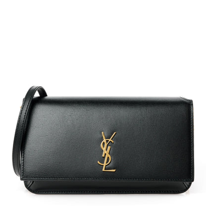 Saint Laurent Grained Calfskin Monogram Phone Holder Crossbody Black 1 of 12