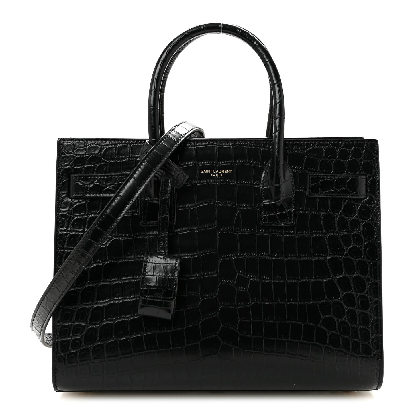 Calfskin Crocodile Embossed Baby Sac De Jour Black
