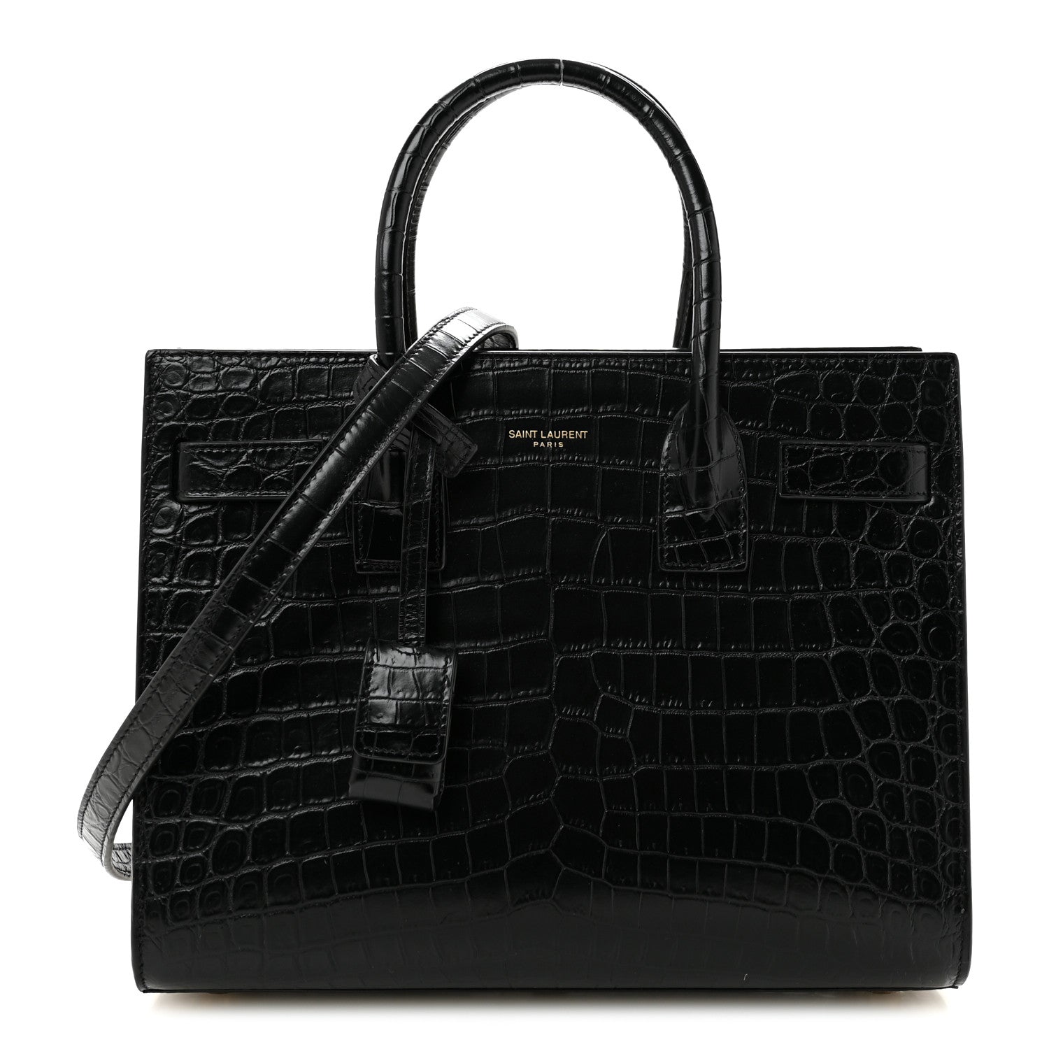Saint Laurent Calfskin Crocodile Embossed Baby Sac De Jour Black 1 of 12