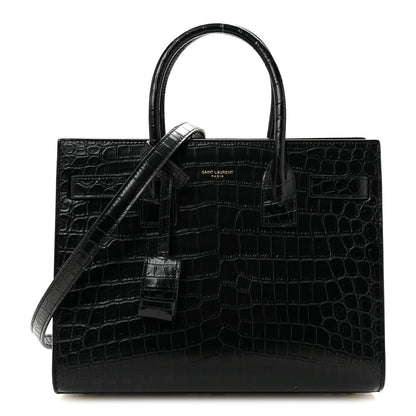 Saint Laurent Calfskin Crocodile Embossed Baby Sac De Jour Black 1 of 12