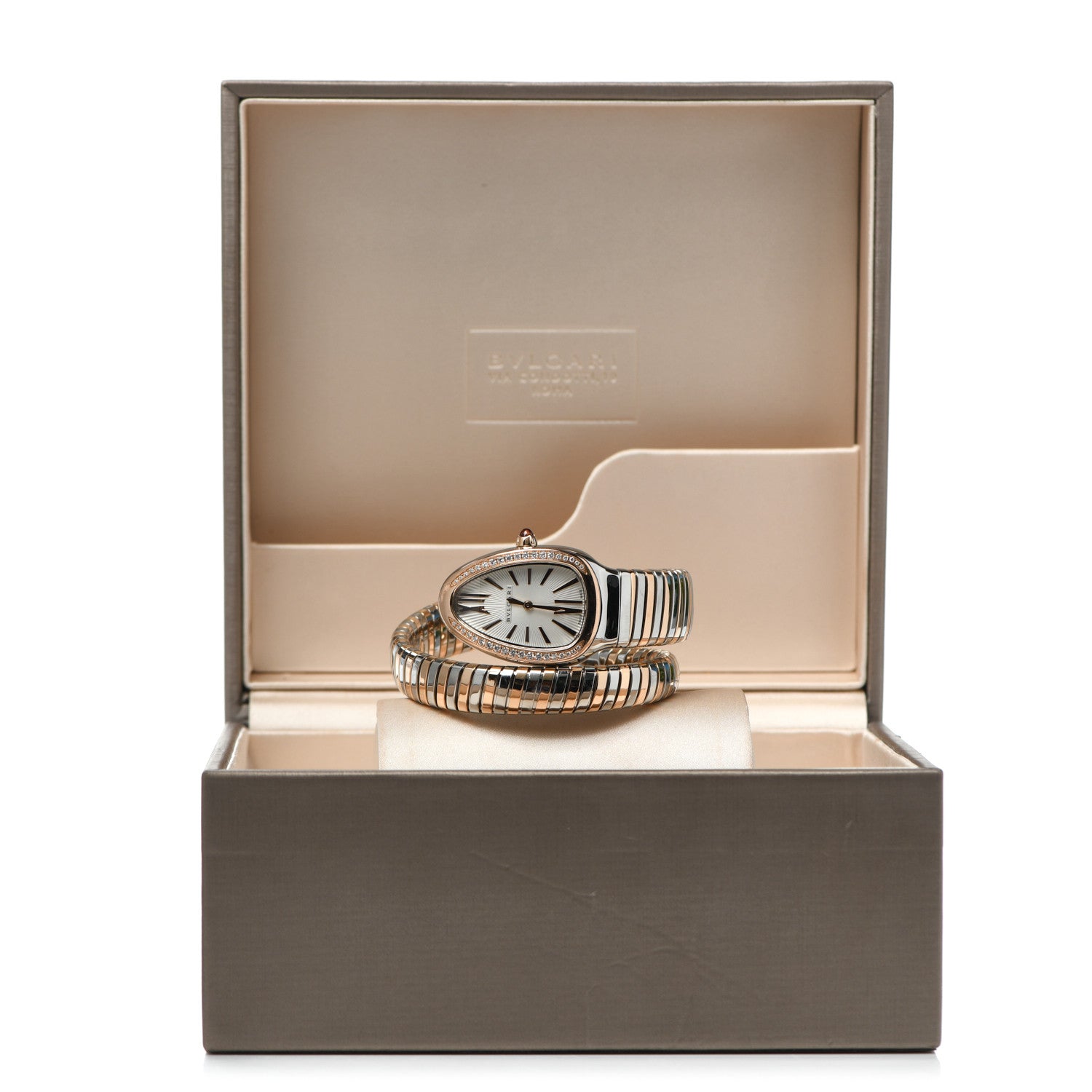 Bulgari Stainless Steel 18K Rose Gold Diamond Bezel 35mm Serpenti Tubogas Quartz Watch 5 of 5