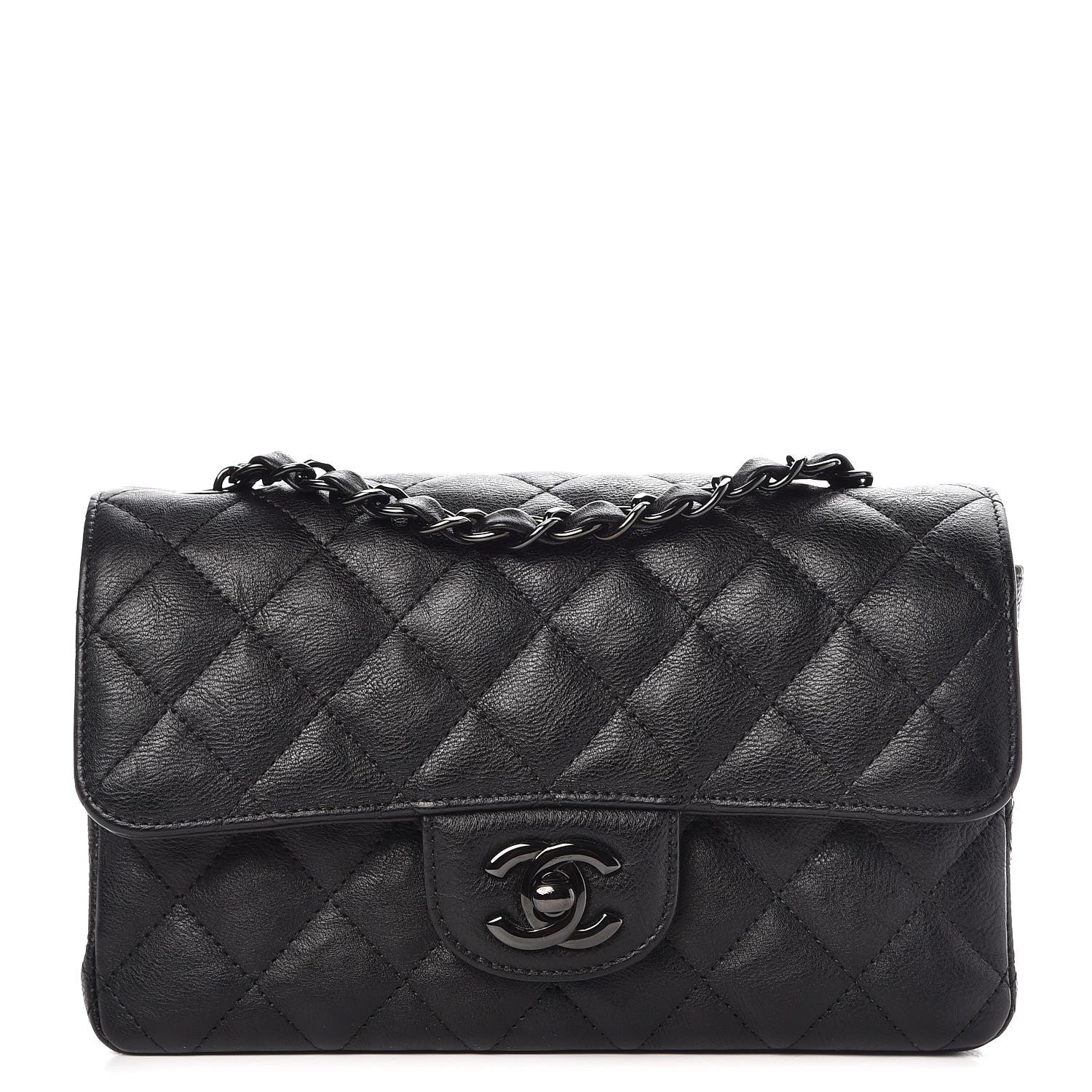 Chanel Crumpled Calfskin Quilted Mini Rectangular Flap So Black 1 of 8