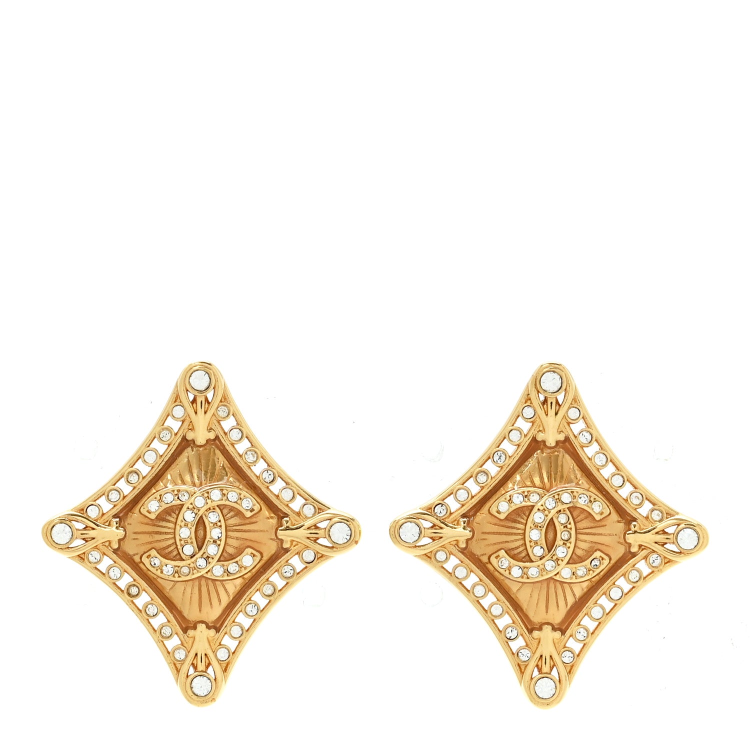 Chanel Crystal Diamond CC Earrings Gold 1 of 4