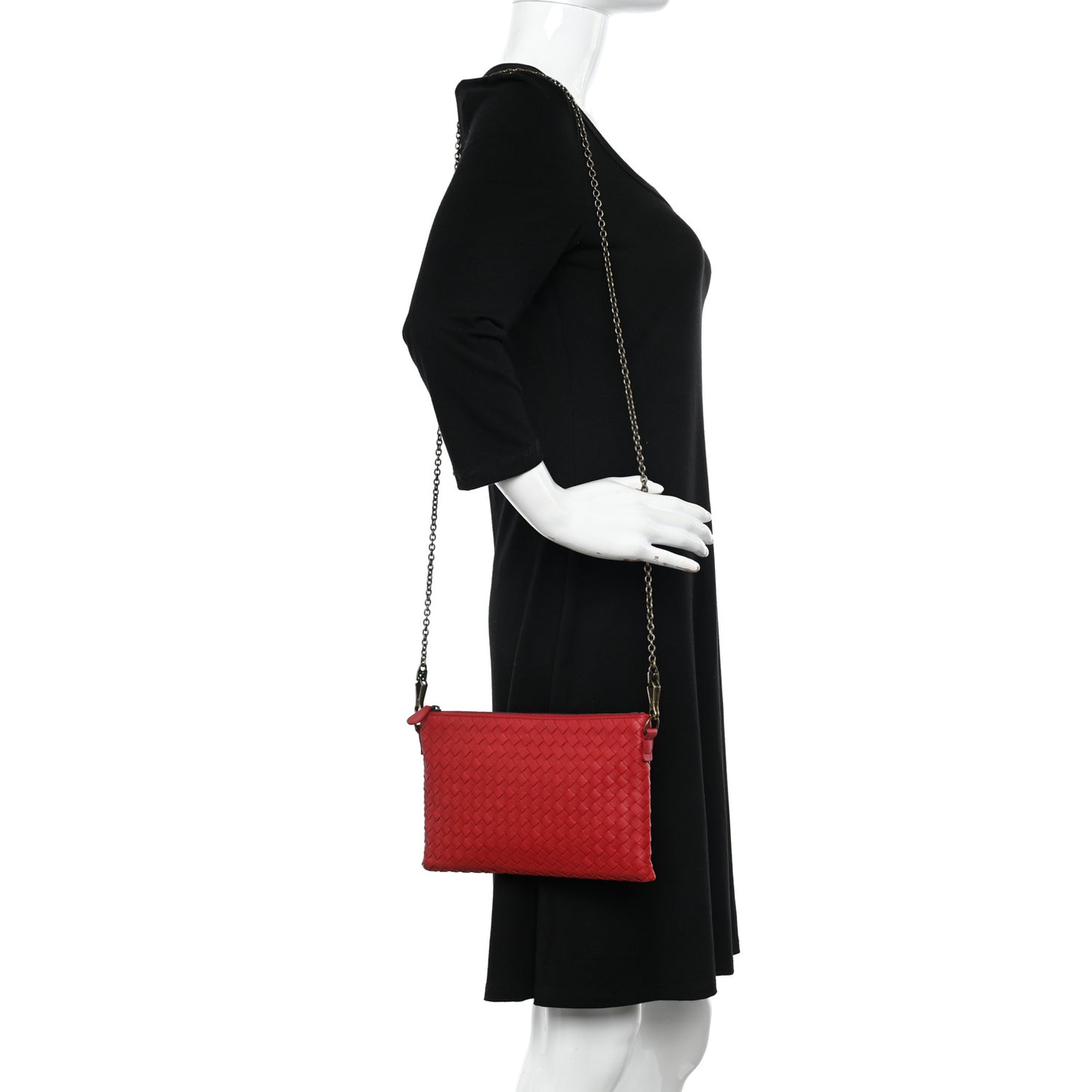 Nappa Intrecciato Biletto Chain Crossbody Red