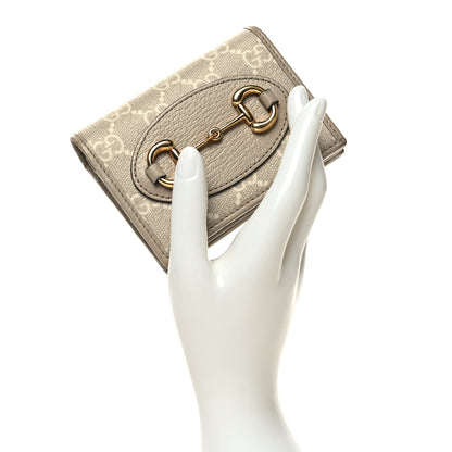Gucci GG Supreme Monogram Textured Dollar Calfskin Horsebit 1955 Card Case Wallet Beige Mystic White Oatmeal 2 of 11