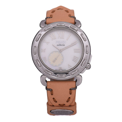 Fendi Stainless Steel Calfskin Mother of Pearl 37mm Selleria Quartz Watch Peach 1 of 5