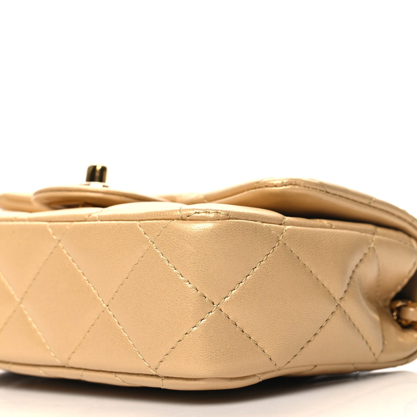 Metallic Lambskin Resin Quilted Top Handle Mini Flap Gold