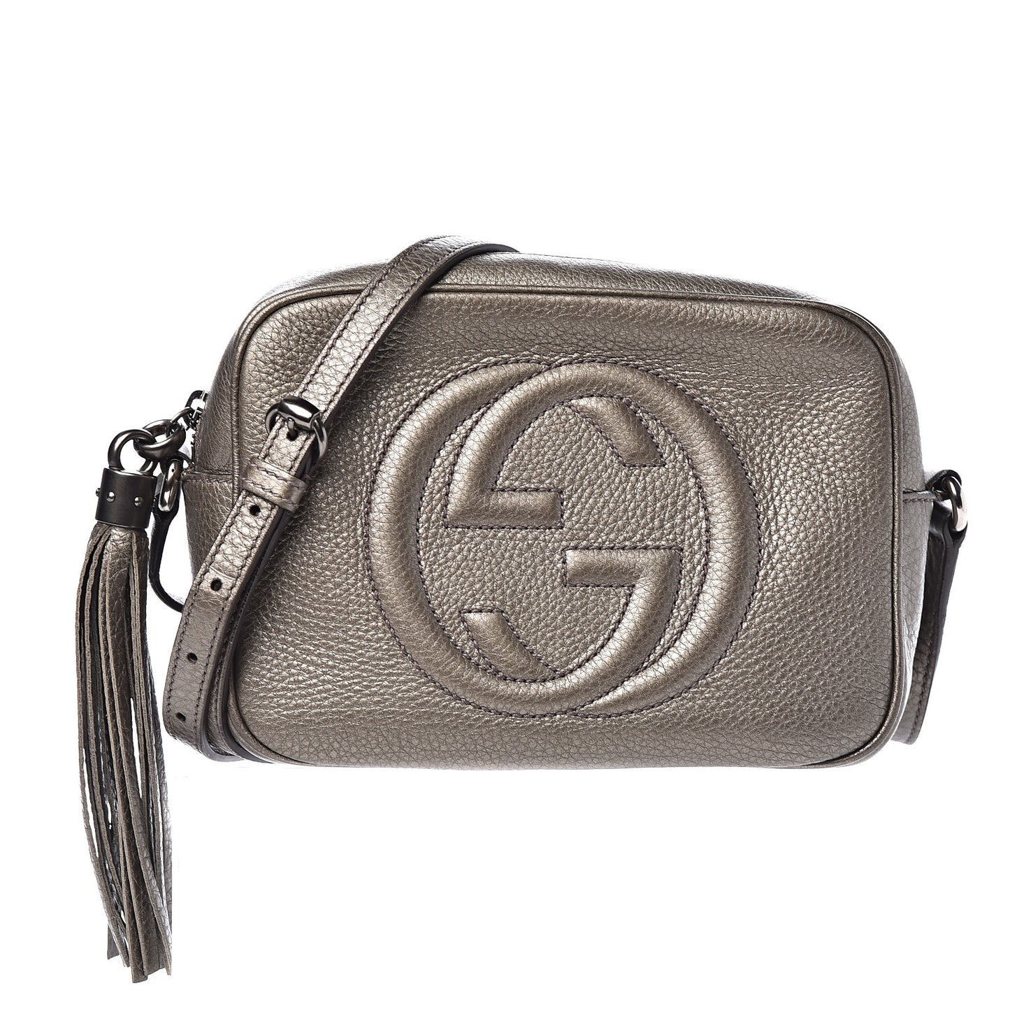 Metallic Pebbled Calfskin Small Soho Disco Bag Sasso