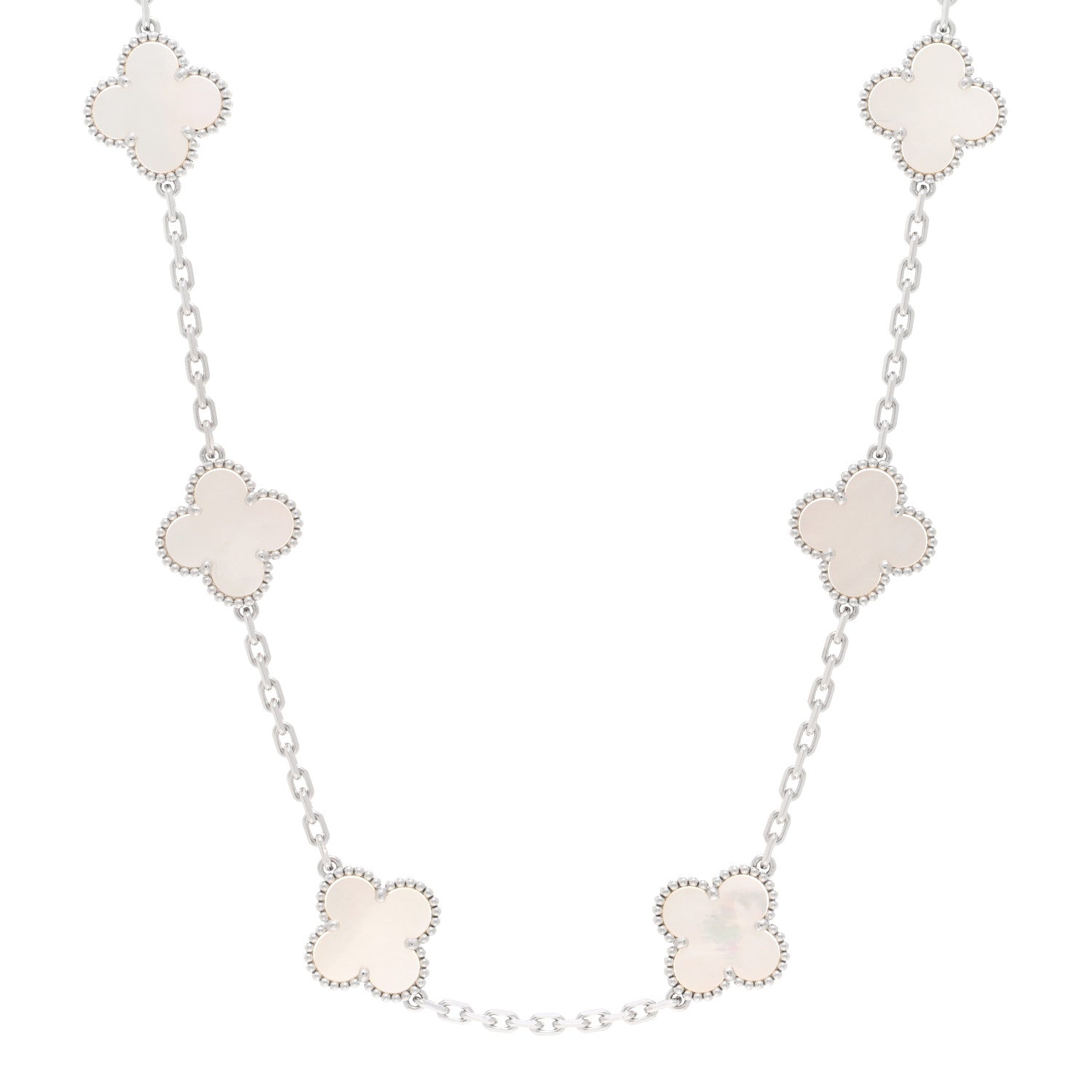 Van Cleef & Arpels 18K White Gold Mother of Pearl 10 Motifs Vintage Alhambra Necklace 1 of 5