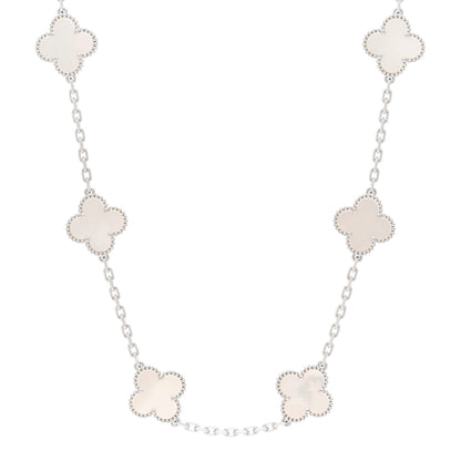 Van Cleef & Arpels 18K White Gold Mother of Pearl 10 Motifs Vintage Alhambra Necklace 1 of 5