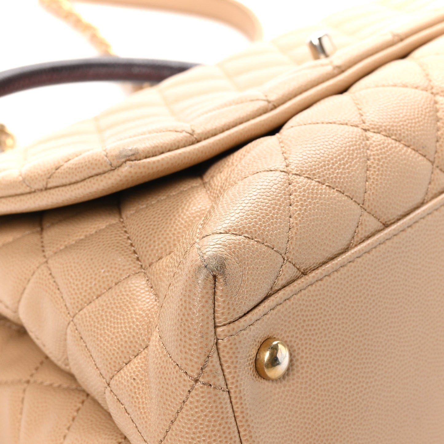 Caviar Lizard Embossed Quilted Small Coco Handle Flap Beige