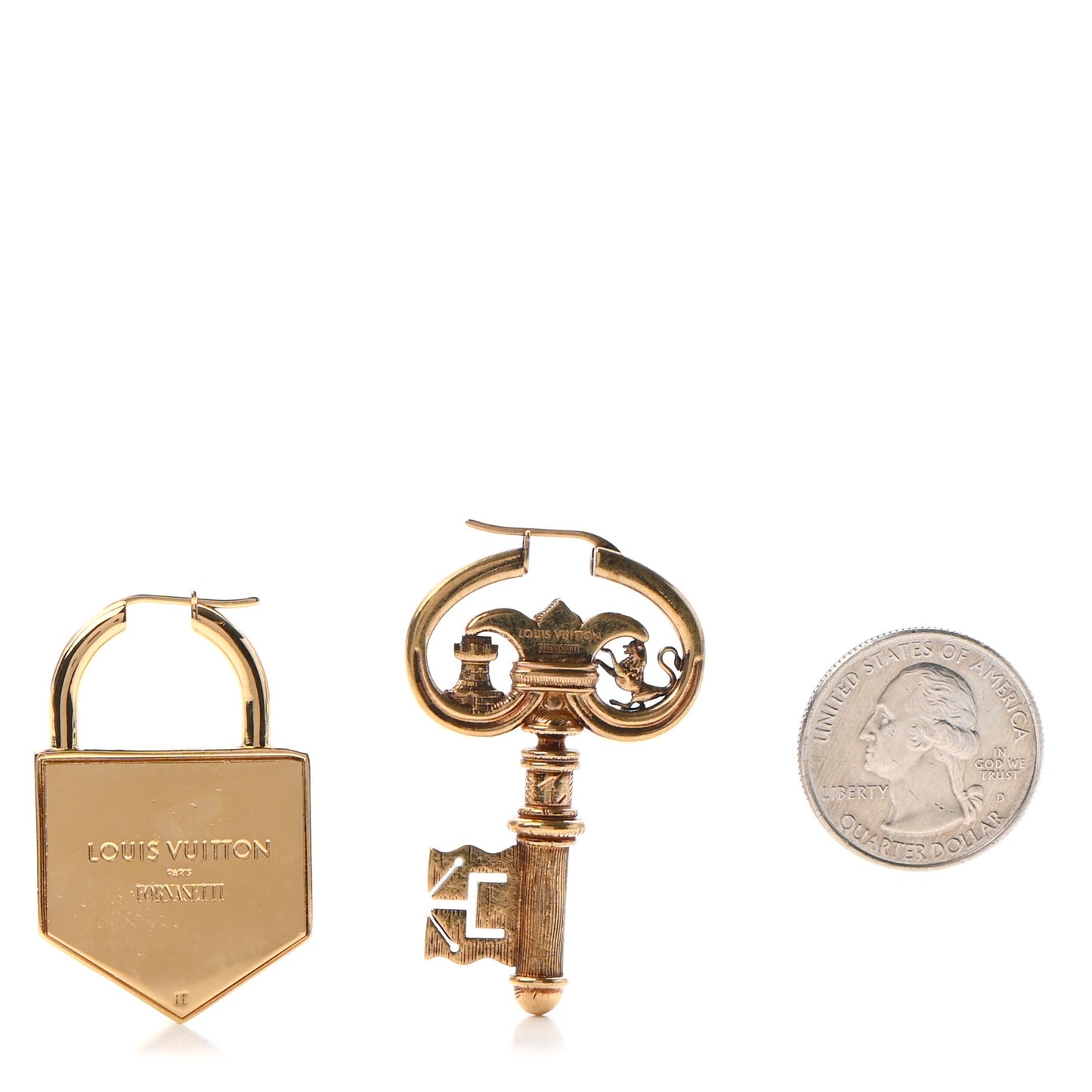 X FORNASETTI Metal Lock and Key Earrings Gold