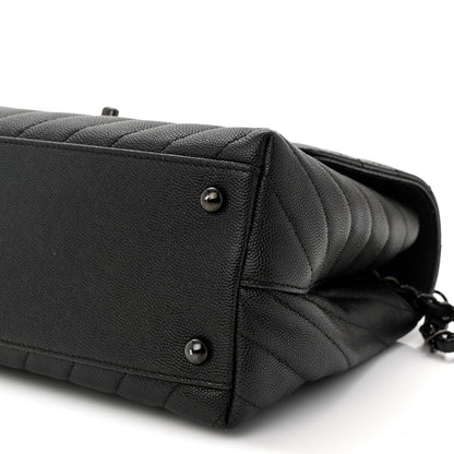 Chanel Caviar Chevron Quilted Small Coco Handle Flap So Black 10 of 10