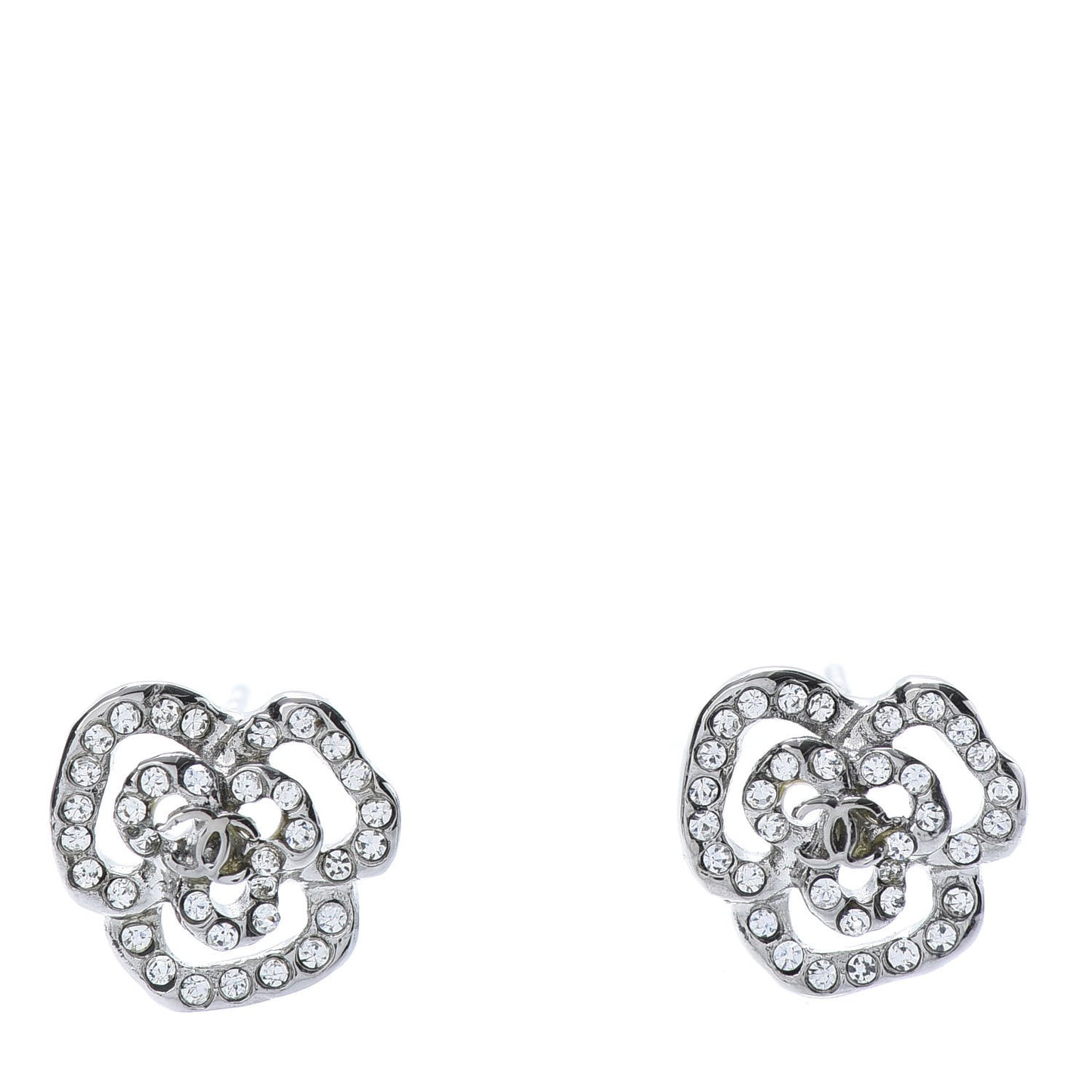 Crystal CC Camellia Earrings Silver
