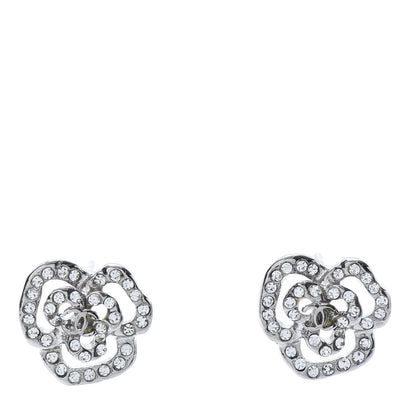 Chanel Crystal CC Camellia Earrings Silver 1 of 5