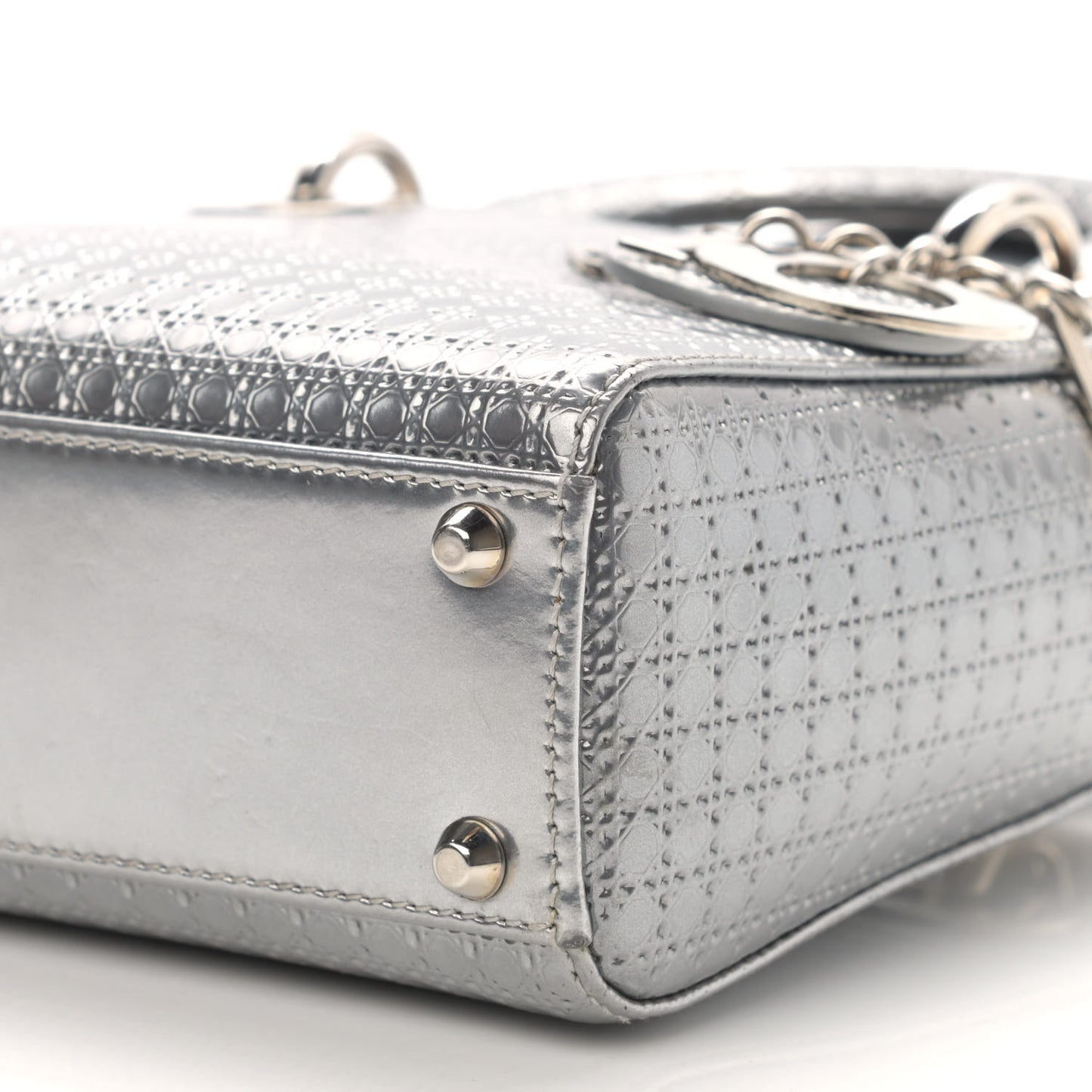 Metallic Patent Micro-Cannage Mini Lady Dior Silver
