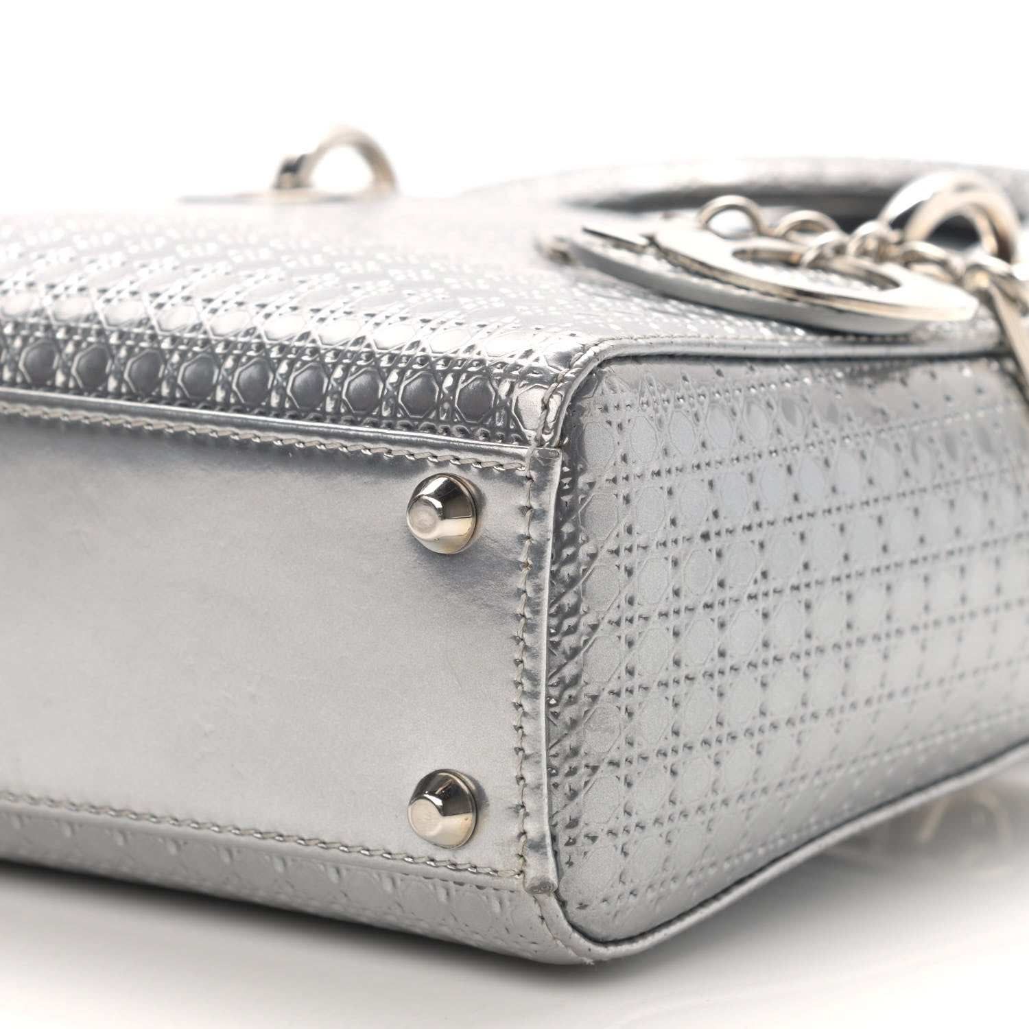 Christian Dior Metallic Patent Micro-Cannage Mini Lady Dior Silver 10 of 12