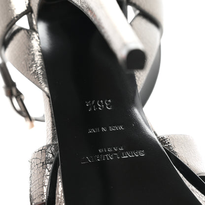 Saint Laurent Metallic Supercrack Calfskin Tribute 105 Platform Sandals 36.5 Gunmetal 7 of 9