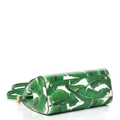 Dolce & Gabbana Dauphine Banana Leaf Print Medium Miss Sicily Satchel Green White 4 of 9
