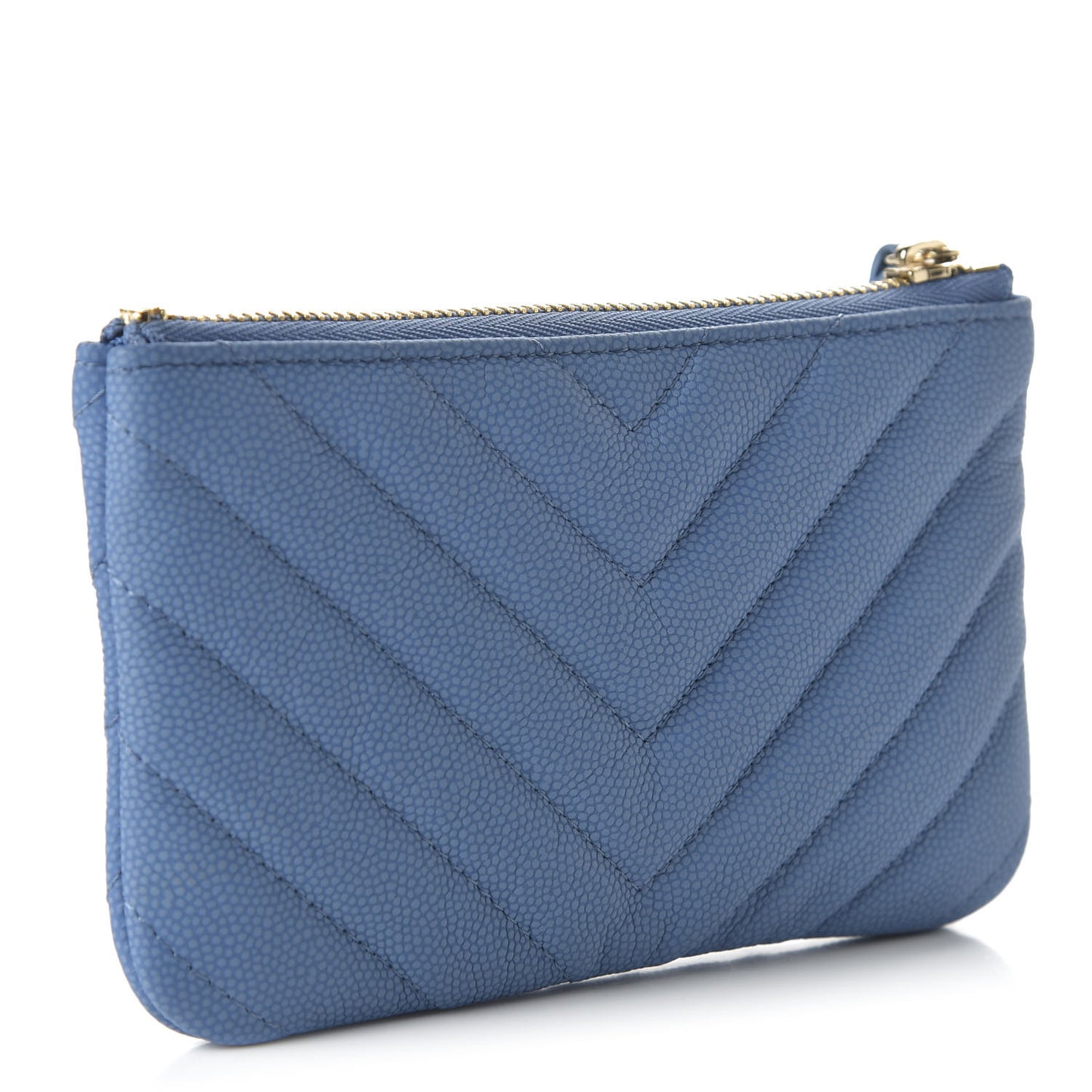 Flat Caviar Chevron Quilted Small Cosmetic Case Blue