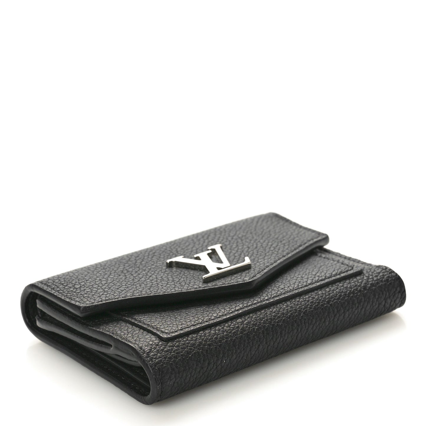 Soft Calfskin My Lockme Compact Wallet Black