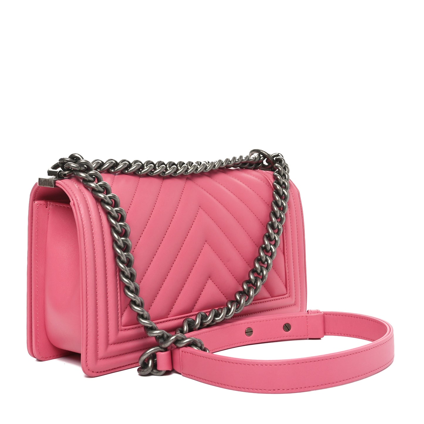 Calfskin Chevron Quilted Medium Boy Flap Pink
