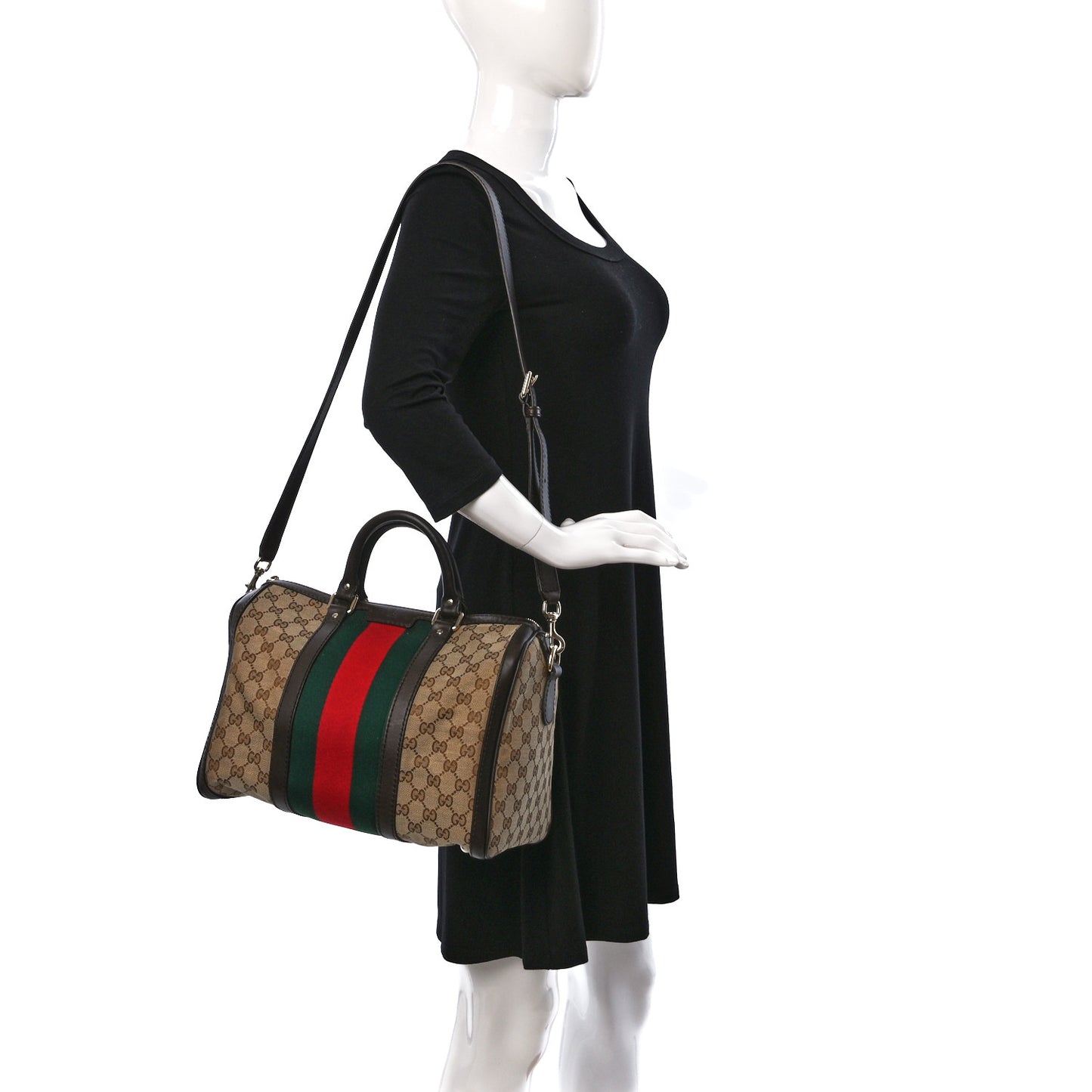 Monogram Selleria Calfskin Vintage Web Medium Boston Beige Ebony Cocoa