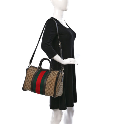 Gucci Monogram Selleria Calfskin Vintage Web Medium Boston Beige Ebony Cocoa 2 of 9