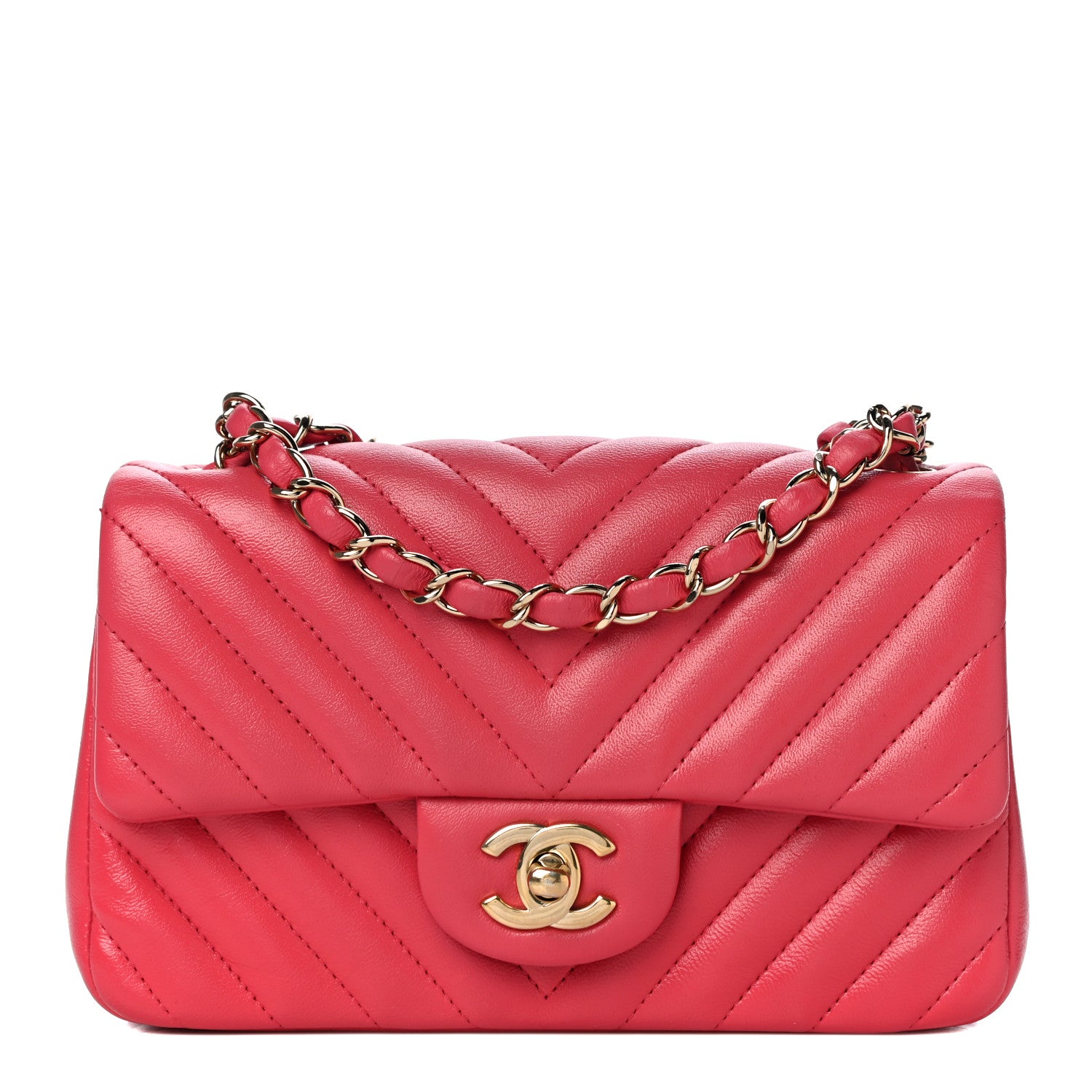 Chanel Lambskin Chevron Quilted Mini Rectangular Flap Dark Pink 1 of 14