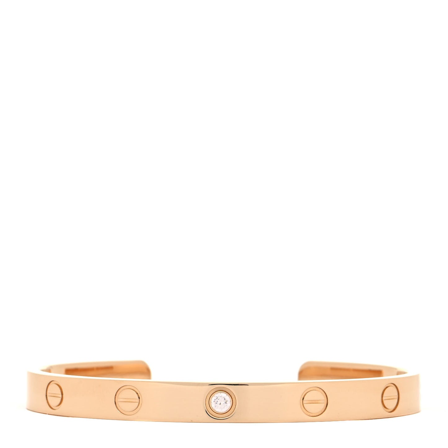 18K Yellow Gold 1 Diamond LOVE Cuff Bracelet 17