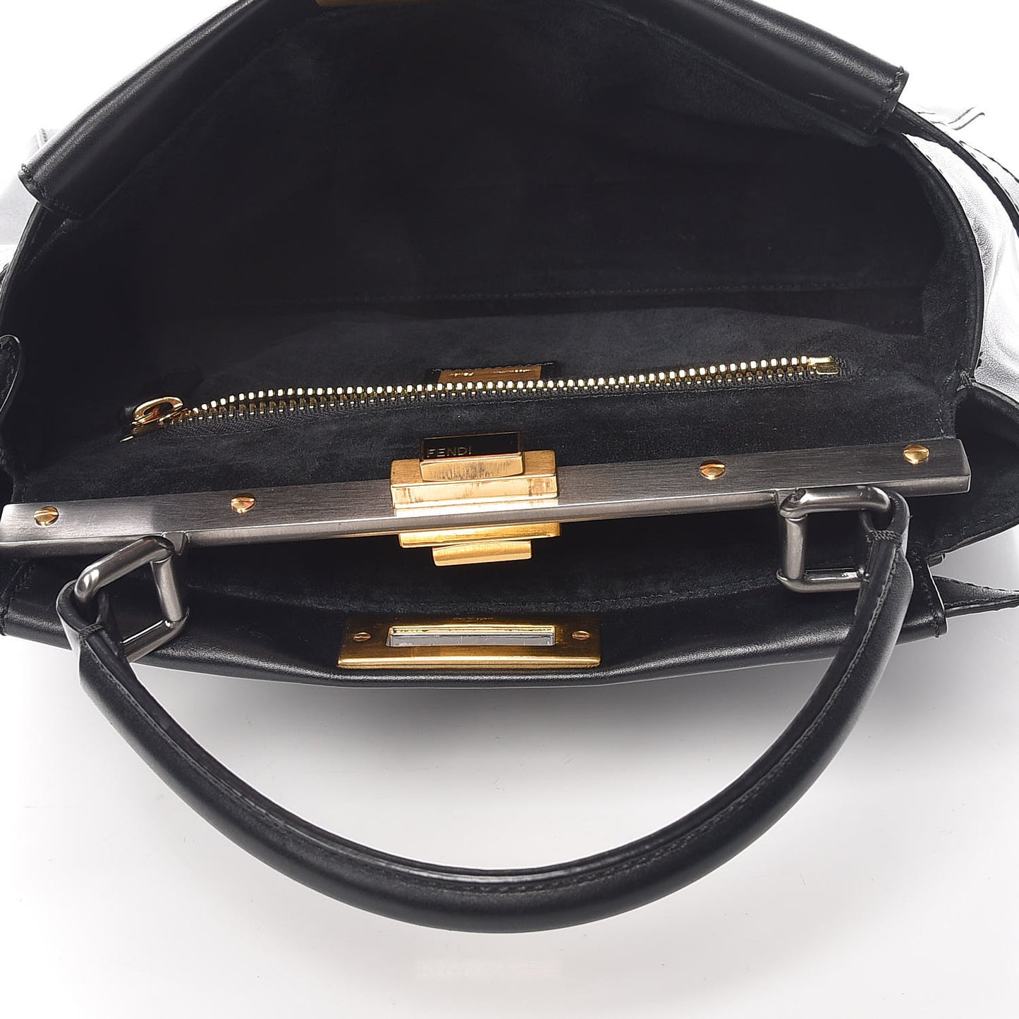 Vitello Suede Medium Peekaboo Iconic Satchel Black