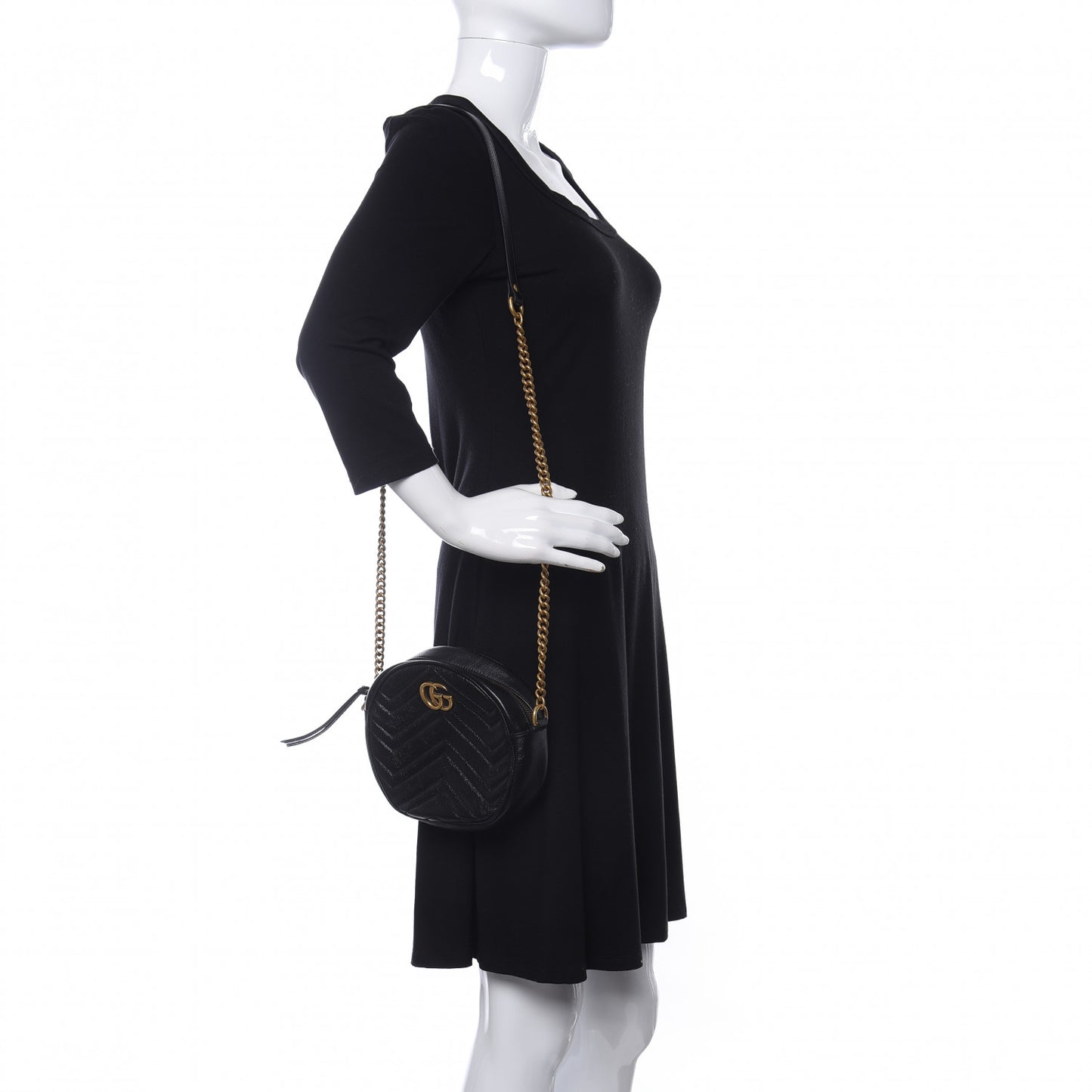 Azalea Calfskin Matelasse Heart Mini GG Marmont Round Shoulder Bag Black