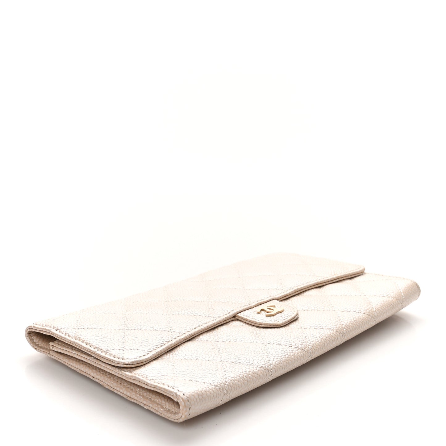 Iridescent Caviar Quilted Travel Wallet Beige