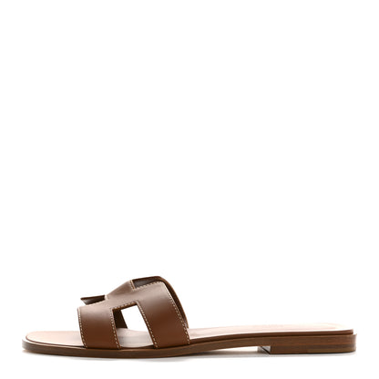 Hermes Box Calfskin Oran Sandals 39 Gold 1 of 10