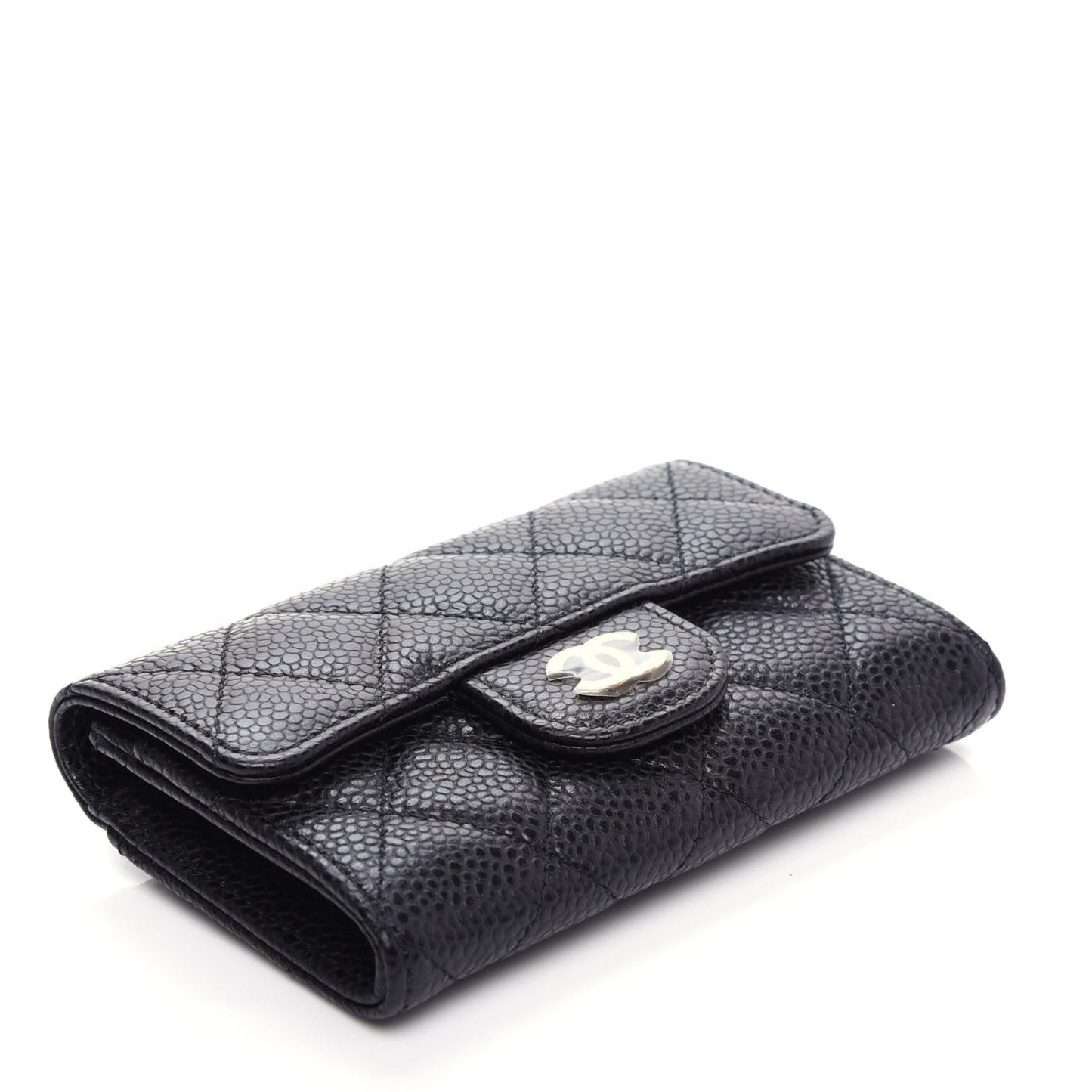 Caviar Quilted Flap Card Holder Wallet Black