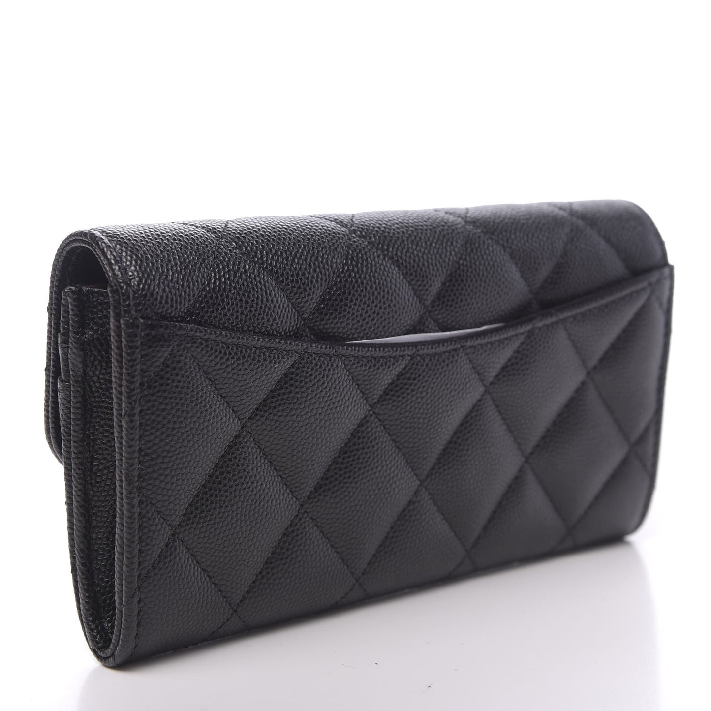 Caviar Quilted Medium Gusset Flap Wallet Black